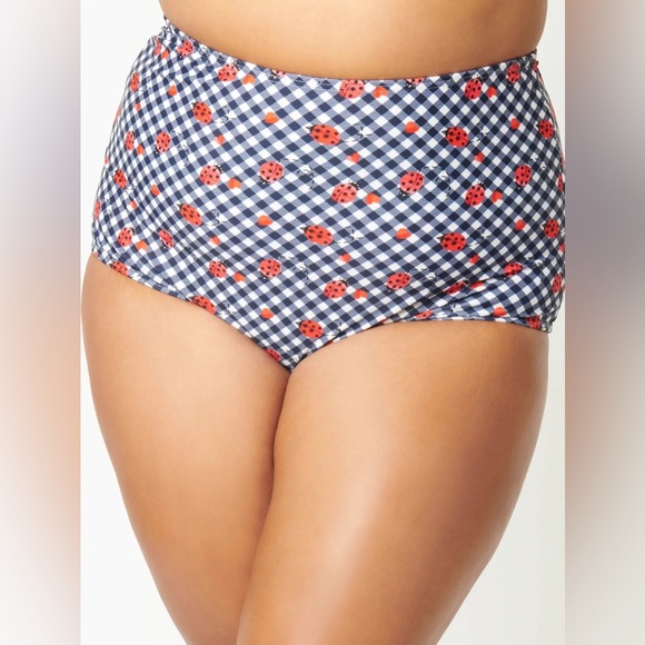 Unique Vintage Ladybug Swim Bottom Women’s Gingham Navy New - Picture 2 of 4